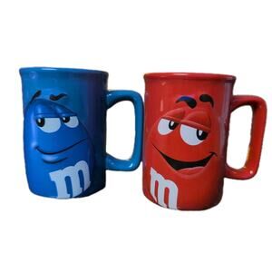 M&M's Candy Blue & Red Official Licensed Coffee Mugs Cup Lot 12oz 2011